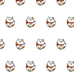 maneki neko seamless doodle pattern, vector color illustration