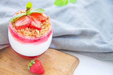 Italian dessert panna cotta with strawberries