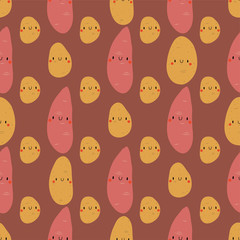Kawaii Cartoon Sweet Potato and Potato