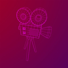 Polygonal camera projector. Movie time. Show film cinema festival concept. Wireframe low poly mesh vector illustration.