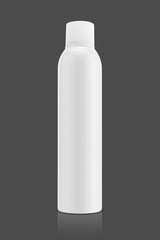 Blank white aluminum spray bottle for health care product design mock-up isolated on gray background