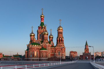 Fototapeta na wymiar Orthodox cathedral in Yoshkar-Ola city in Russia
