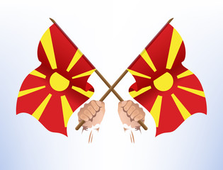Flying flags crossed from the country of Macedonia