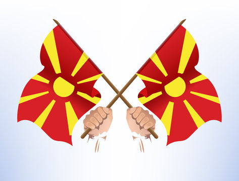 Flying flags crossed from the country of Macedonia