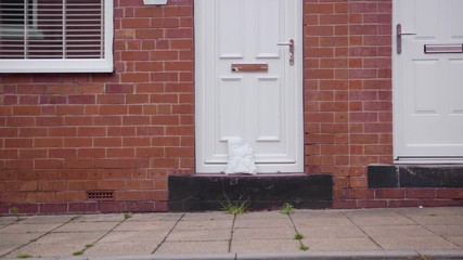 Girl safely dropping off a care package to grandparent's house | Medium shot - Powered by Adobe