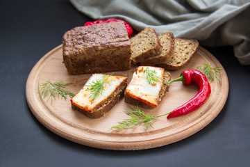 Delicious bread with garlic, lard, herbs, and chili