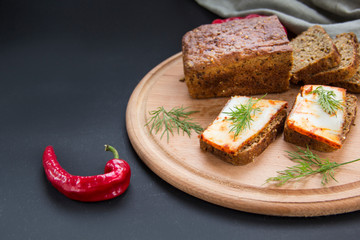 Delicious bread with garlic, lard, herbs, and chili