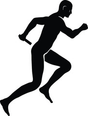 Running man with relay baton silhouette