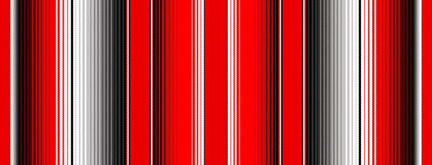 Red, Black and White Serape Blanket Stripes Seamless Vector Pattern. Ethnic Boho Background. Mexican Textile. American Rug Texture with Threads. Pattern Tile Swatch Included. - 372121528