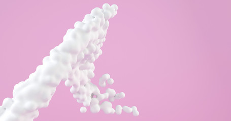 3d render. White foam floating  splash explosion in the air freeze stop motion photo object design used water,  cleansing mousse smudge skin care.