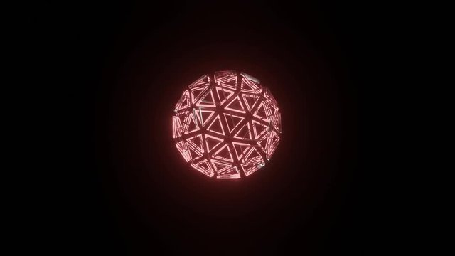 HD video animation of a 3d render dark and light shade of pink color wired frame plasmasphere or circle rotating on its axis, isolated on black background.