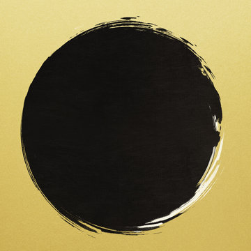 A circle drawn with Japanese ink on a gold background