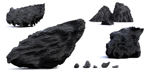 dark rocks isolated with shadow on white background