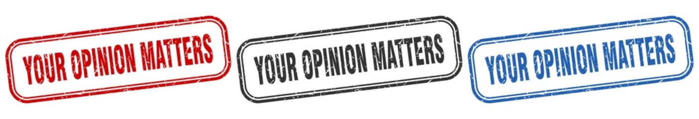 your opinion matters square isolated sign set. your opinion matters stamp