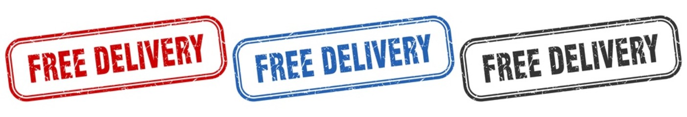 free delivery square isolated sign set. free delivery stamp