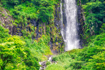 Naklejka na ściany i meble 【福島県 只見】田子倉湖に流れる、アイヨシの滝