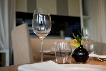 cocktail glass on the table, night party, celebration, glass water
