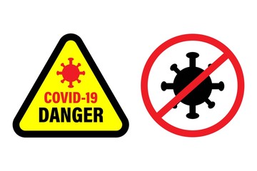 MobileCoronavirus warning and attention icon. Health hazard sign, symbol of epidemic and pandemic COVID-19 or 2019-nCoV. Simple flat logo template for medical infographic. Isolated vector