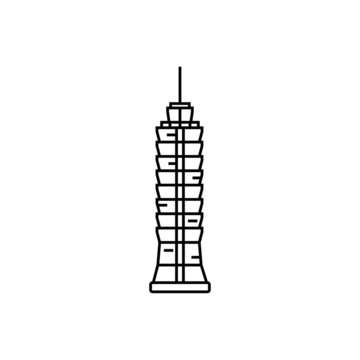 recommend clip art: skyscraper thin icon isolated on white background, simple line icon for your work.