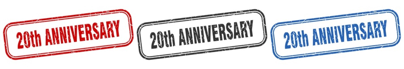 20th anniversary square isolated sign set. 20th anniversary stamp