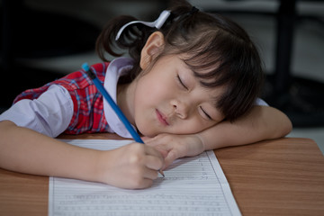 Naklejka premium home school, kid doing homework, child write paper, learn time, education concept 