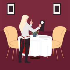 woman in uniform takes an order in a restaurant