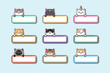 Cute baby Cat with label name cartoon hand drawn style