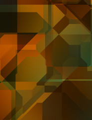 Layers of colorful and vibrant geometrical shapes. Digital illustration of a tech layout. Futuristic design template.