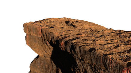 rocky cliff isolated on white background, view from mountain