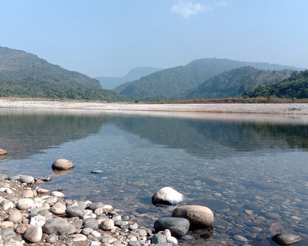 Scenic view of a mountain river with stone, Jaflong, Sylhet, Bangladesh