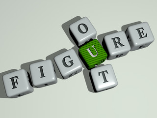 video games resume application: FIGURE OUT crossword by cubic dice letters, 3D illustration for background and concept