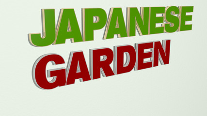 JAPANESE GARDEN text on the wall, 3D illustration for asian and background