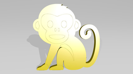 MONKEY 3D drawing icon on white floor, 3D illustration for animal and background