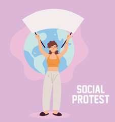 woman in social protest with banner