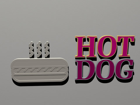 hot dog icon and text on the wall, 3D illustration for background and coffee