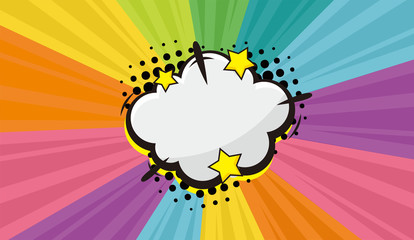 Pop art comic background with cloud and star. Cartoon Vector Illustration on colorful background