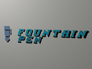 fountain pen icon and text on the wall, 3D illustration for architecture and city