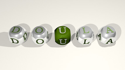 DOULA text of cubic individual letters, 3D illustration