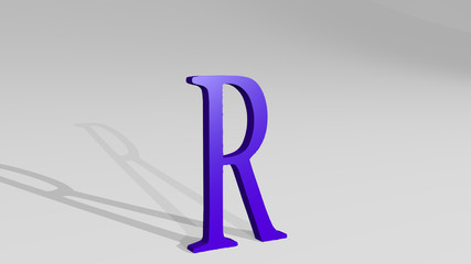 letter R 3D drawing icon on white floor, 3D illustration for design and logo