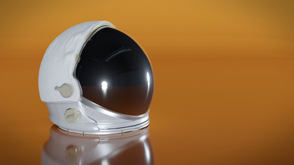 astronaut helmet on orange stage background