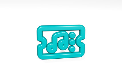 MUSIC TICKET 3D icon casting shadow, 3D illustration for background and design