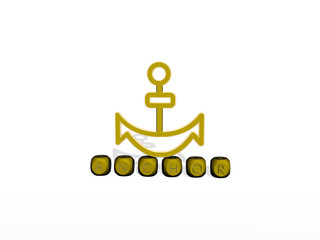 Obraz premium ANCHOR cubic letters with 3D icon on the top, 3D illustration for background and boat