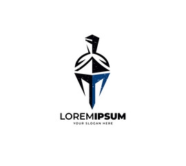 spartan helmet warrior logo design, initial letter T logo design concept
