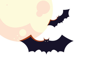 Halloween bats cartoons in front of moon vector design