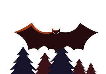 Halloween bat cartoon at forest vector design