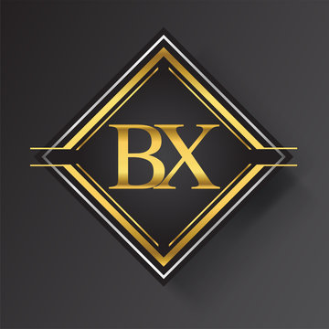 BX Letter logo in a square shape gold and silver colored geometric ornaments. Vector design template elements for your business or company identity.