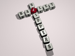 BALLET SLIPPERS crossword by cubic dice letters, 3D illustration for ballerina and dance © Ali