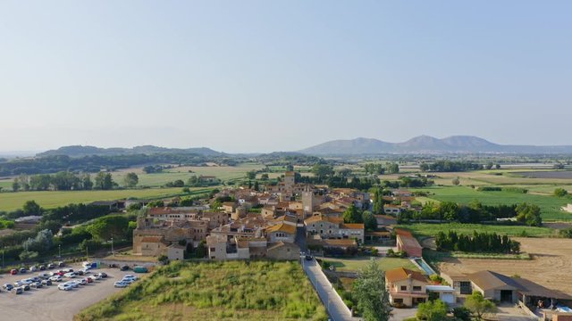 Aerial view over Palau Sator Emporda Catalonia Spain with Copy Space.