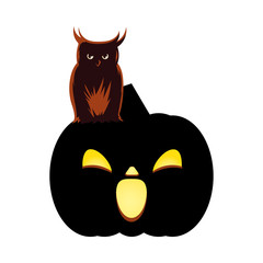 Halloween orange pumpkin with owl cartoon vector design