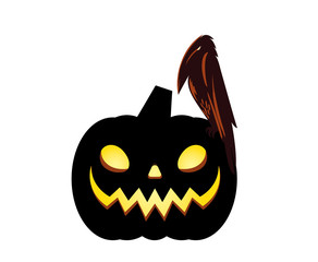 Halloween pumpkin with raven cartoon vector design